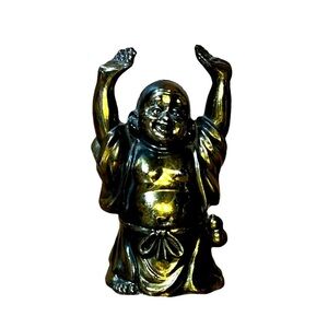 Brass Happy Buddha Statue with Lid for Incense Stick Holder Decor 3.5” Feng Shui
